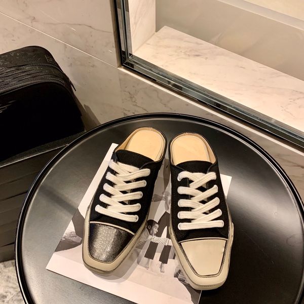 

new canvas women slippers fashion leather designer loafers shoes metal chain ladies casual mules flats moccasins, Black