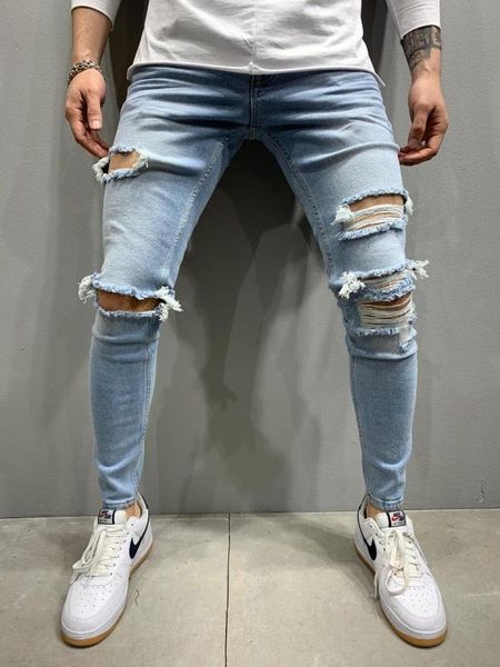 

ice blue laser jean street style mens denim pants