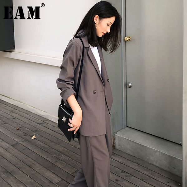 

[eam] wide leg pants thin leisure two piece suit new lapel long sleeve loose fit women fashion tide spring autumn 2020 1x567, White