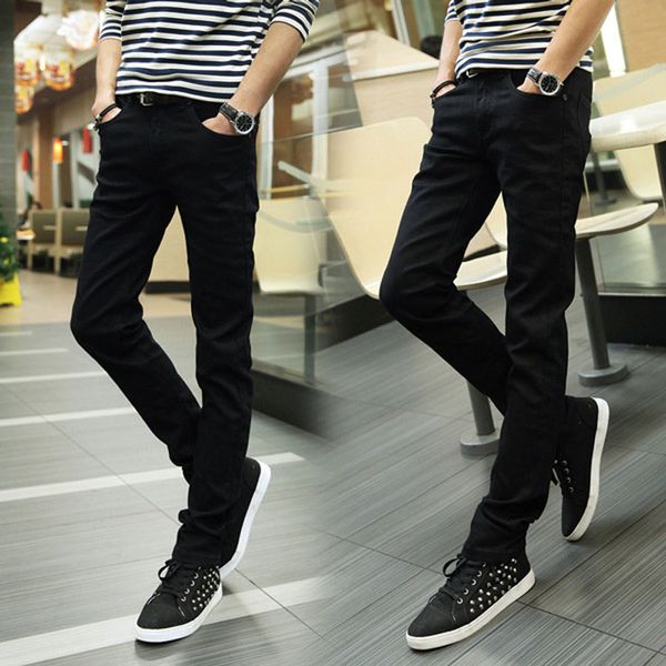 

men's jeans spring and summer 2021 fashion casual street stretch feet trousers korean slim black pants, Blue