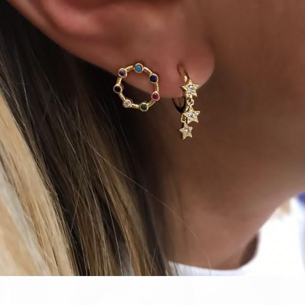 

mini circle hoop star charm earring for women 925 sterling silver christmas gift delicat dainty silver jewelry, Golden;silver