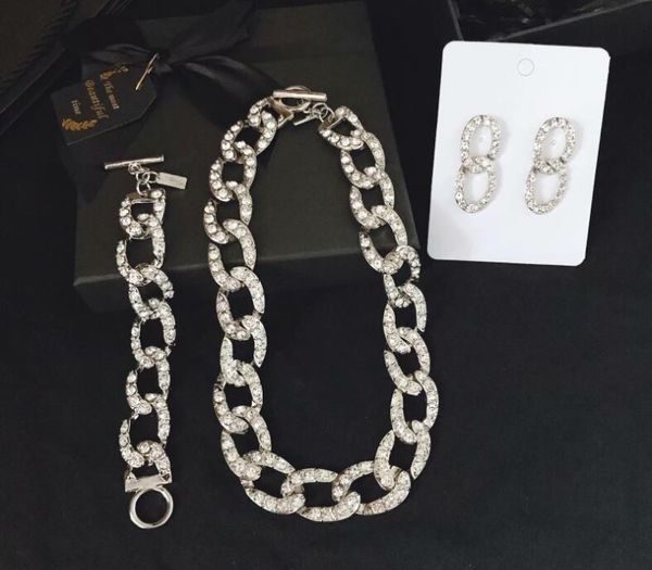 

fashion miami cuban link chain necklace bracelets earrings for women bling hip hop iced out diamond silver rapper chains luxury jewelry, Black