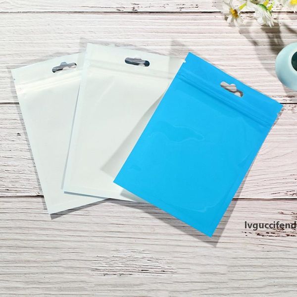 

blue transparent self-sealing zipper bag plastic packaging pearl film bags reusable storage bag with hang hole lx2725