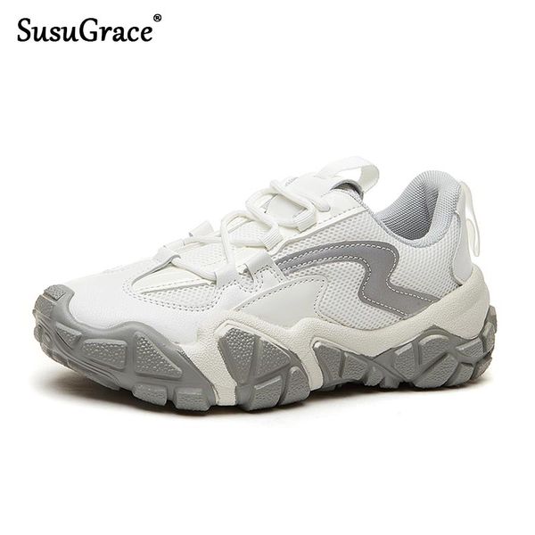 

susugrace woman's flats sneakers summer stylish splicing mesh non-slip gym shoes breathable outside jogging walking sport shoes