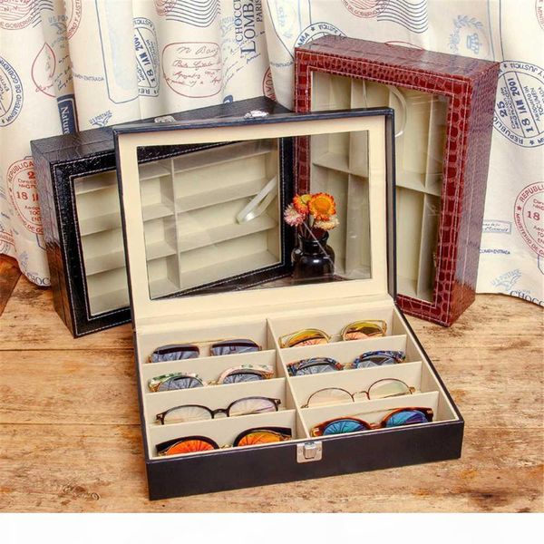 

vivibee 8 storage black pu leather sunglasses tray fashion crocodile brown display case eyeglasses carrying box
