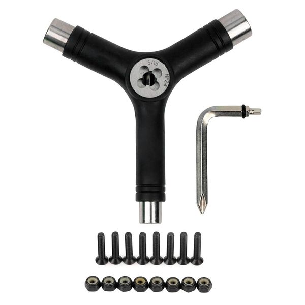 

multi-function skateboard tool y-type alle key and l-type head wrench screwdriver and 8 pcs mounting hardware
