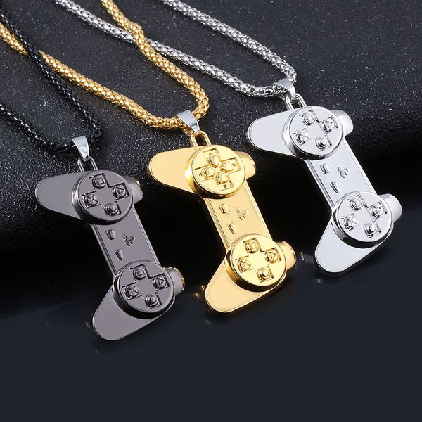

sg fashion punk gold black game machine handle necklace pendant hip hop sweater chain play game controller necklace men jewelry, Silver
