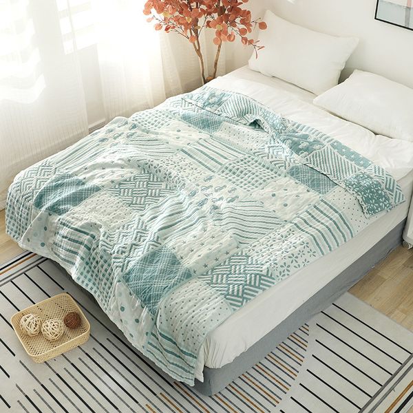 

100% cotton muslin summer geometry air condition sleep blanket for bedding sofa travel nap large size soft gauze throw blankets