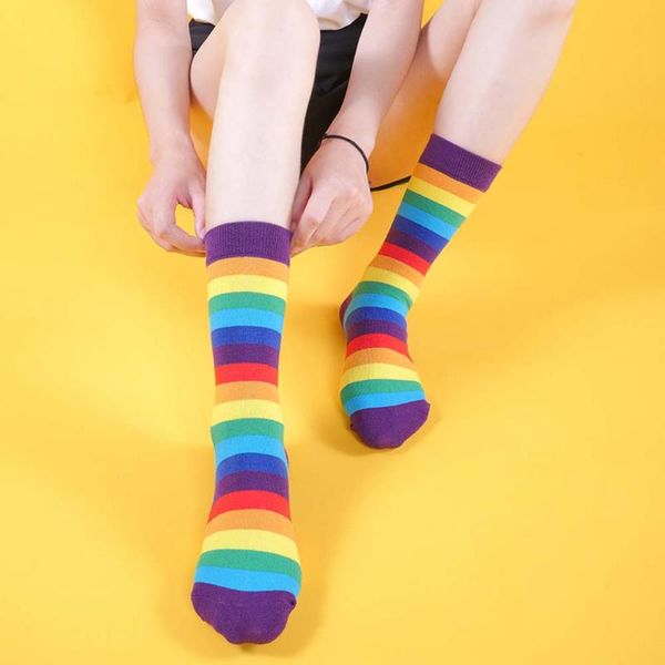 

cotton elasticity sweet women long socks candy color rainbow striped casual retro harajuku socks, Black;white