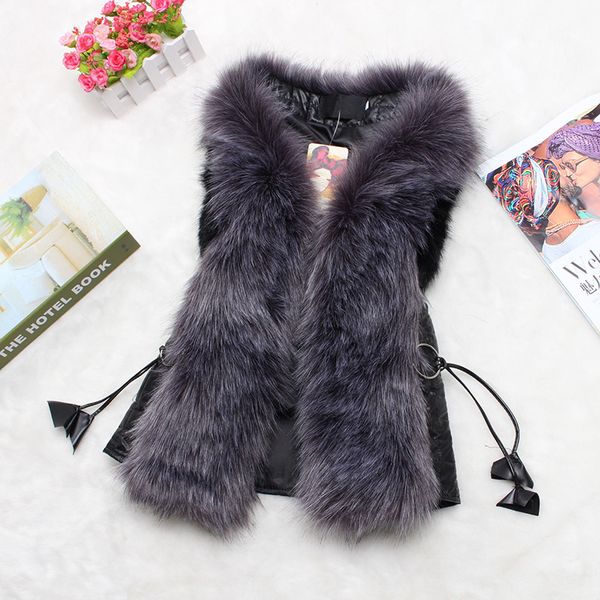 

women's fur & faux vest women winter fashion artifical vests woman warm fake coats female ladies 18 yy1472, Black