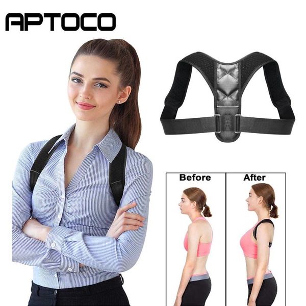 

back support adjustable posture corrector clavicle spine shoulder lumbar brace belt correction pain relief sports, Black;blue