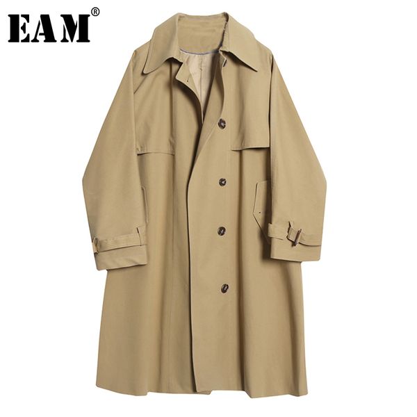 

eam] женщины хаки split joint long большого размера trench new нагрудных длинные рукава свободных f ветровка мода tide весна 2020 1y260, Tan;black