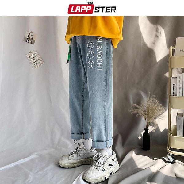 

lappster мужчины мешковатые джинсы мужские 2020 free пояс streetwear шаровары мужской hip hop wide leg корейский fashions джинсовые брюки in, Blue
