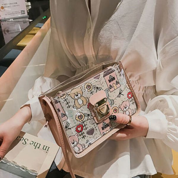 

transparent women bag cartoon print handbags casual shoulder bag female small crossbody bags for ladies messenger bags fashion