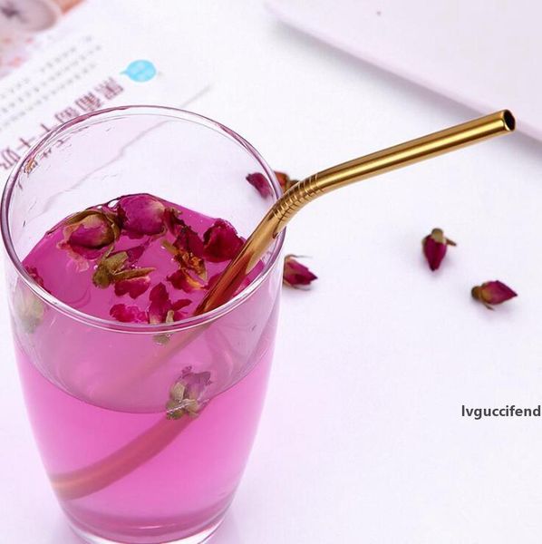 

colorful stainless steel drinking straw 21.5cm straight bent reusable straws juice party bar accessorie ing