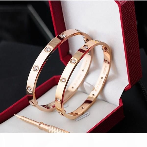 

y 2017 new style silver rose 18k gold 316l stainless steel screw bangle bracelet with cz screwdriver for woman jewelry screws never los, Black