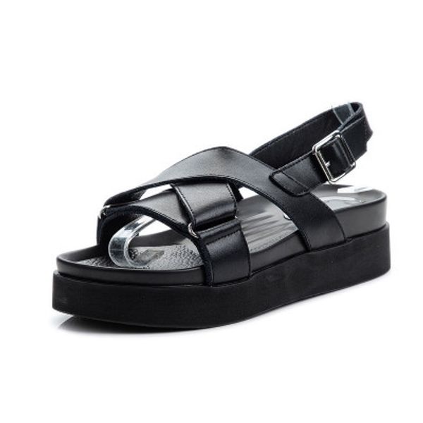 

2020 summer new fashion wild roman flat bottom shallow mouth thick bottom large size women's sandals, Black