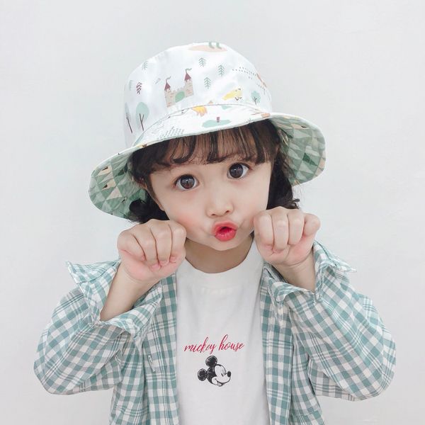 

children's double-sided fisherman baby spring and autumn thin basin boys' outdoor sun bucket bucket girls' sun hat cool hat, Yellow
