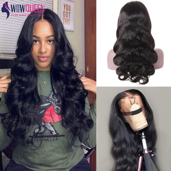 

brazilian body wave lace front wig 180 density pre plucked full lace human hair wigs remy 360 lace frontal wig for women, Black