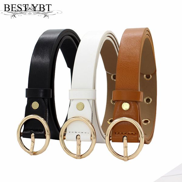

ybt female deduction side gold buckle jeans wild belts for women fashion students simple new circle pin buckles belt, Black;brown