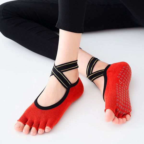 

sports socks professional bandage five toe yoga breathable fingerless pilates anti-slip silicone sport ballet slippers dance sock, Black