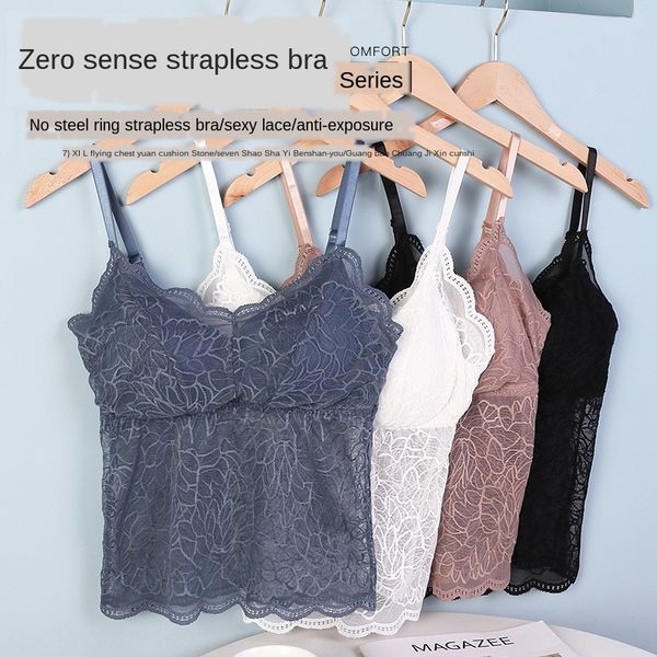 

jserv new lace long camisole wrap chest body stick bra underwear brawith chest pad bottoming anti-walking fashion underwear light women&#039, White