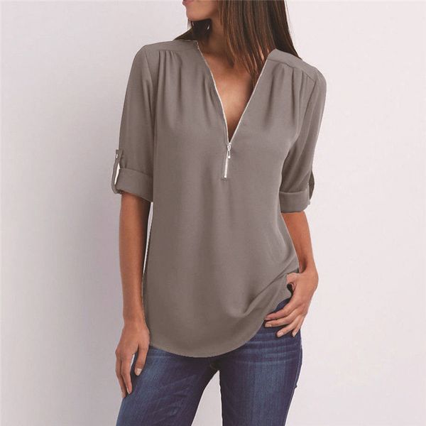 

women's blouses & shirts shirt plus size women blouse 2021 casual long sleeve v-neck zipper loose summer large, White