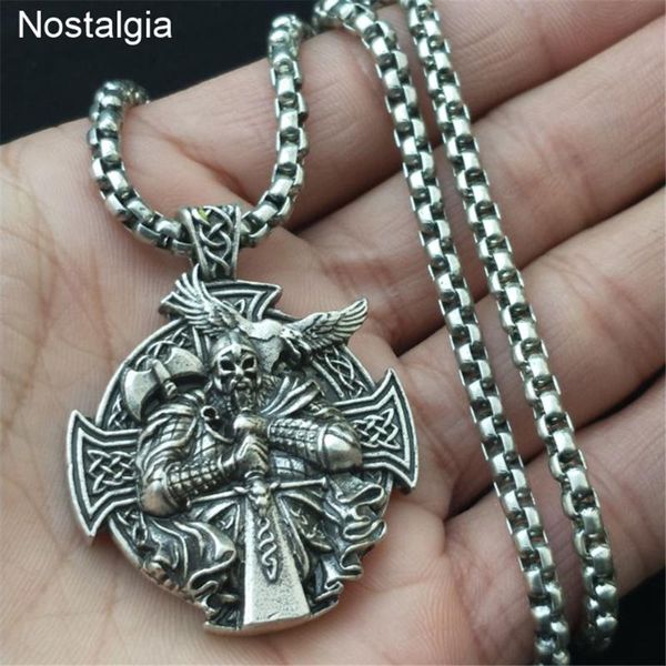 

odin axe and raven amulet norse cross rosova viking necklace wiccan pagan amulet jewlery, Silver