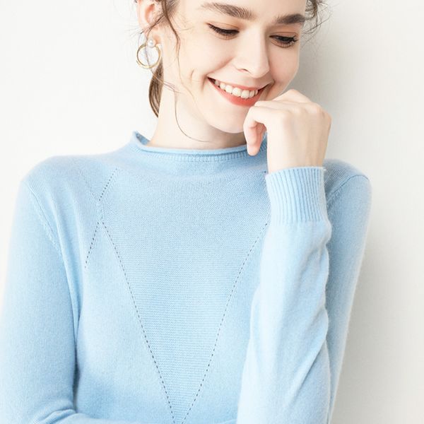 

turtleneck women's sweater curl collar pullover soft knitted casual long sleeves short fashion warm jacket, White;black