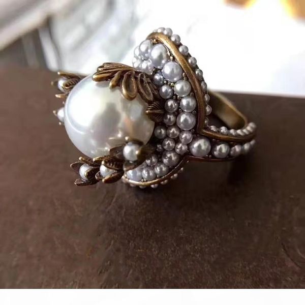 

european and american high-quality customized pearl ladies wild designer rings luxury designer jewelry women rings, Golden;silver