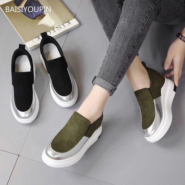 

new flat-wih women shoes internal-increase student casual 7.5cnhigh student female shoes round toe spring/autumn/winter shallow, Black
