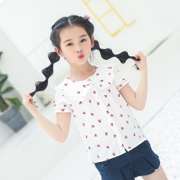 

wear girl short-sleeved t- children's clothing t- 2020 children's shirt doll collar cherry printed little girl's shirt, White;black