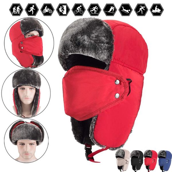 

sale winter cycling ski snow hat for men women russia warm helmet thicken balaclava fur cotton winter earflap bomber caps d30, Black
