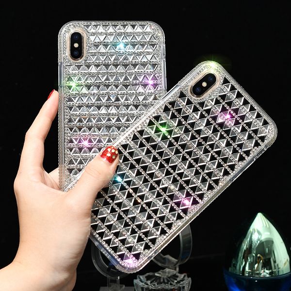 Para iphone 11 pro max x xs xr 8 7 6 mais bling bling glitter triangle design telefone caso tampa brilhante quantidade pequena quantidade