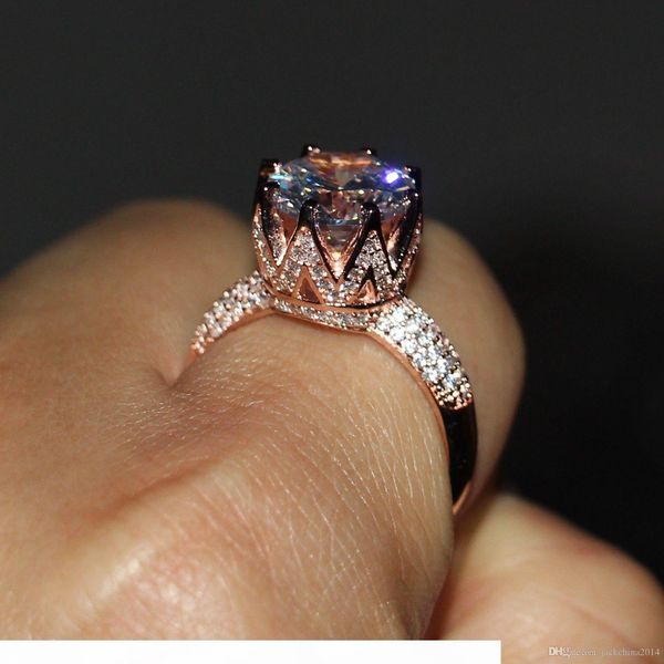 

s wholesale fashion jewelry 925 sterling silver rose gold plated simulated diamond wedding women band crown ring gift siz, Slivery;golden
