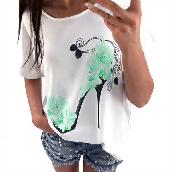 

womens t shirt solid cotton linen short sleeve high heels printed beach fashion female elegant casual loose, White