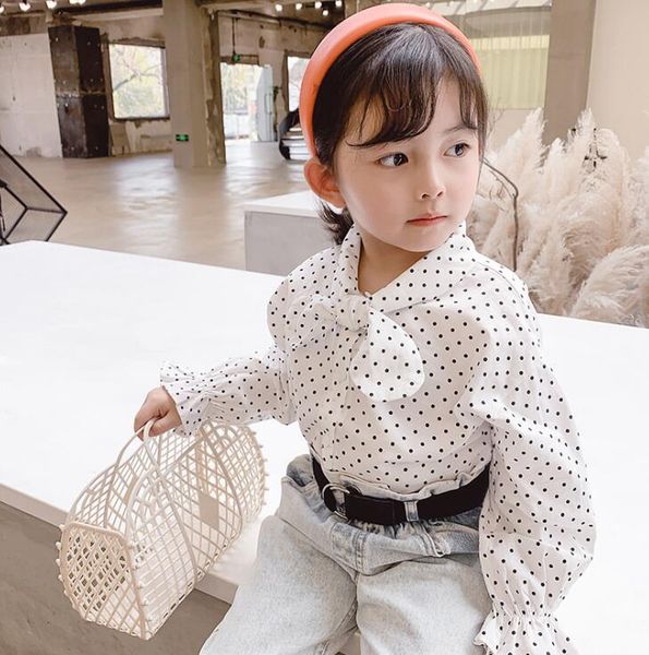 

2020 новых девушки точки лук рубашки весны хлопок мода девочки блузка 2-7 лет hm780, White;black