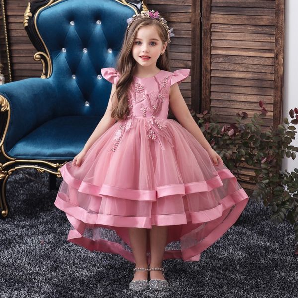 

flower girls dress kids princess dress elegant dresses for girls costume wedding evening party children clothing 8 10 12 14 year t200709, Red;yellow