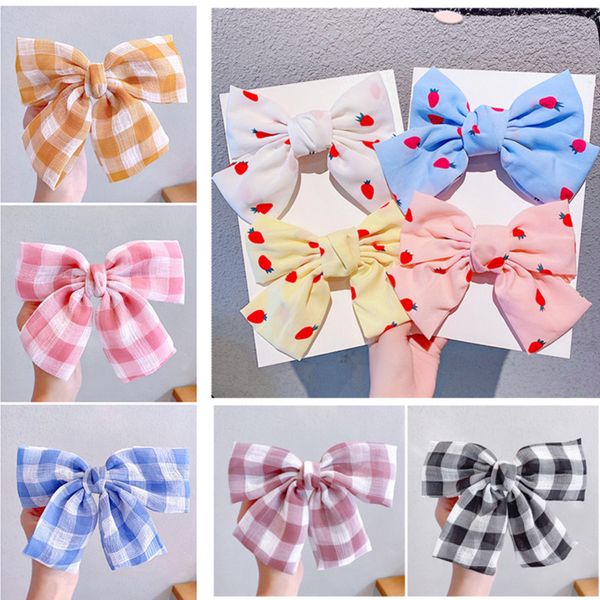 

hair accessories 10pcs/lot plaid double layer clip girl bow strawberry print tie chiffon hairpin princess spring, Slivery;white