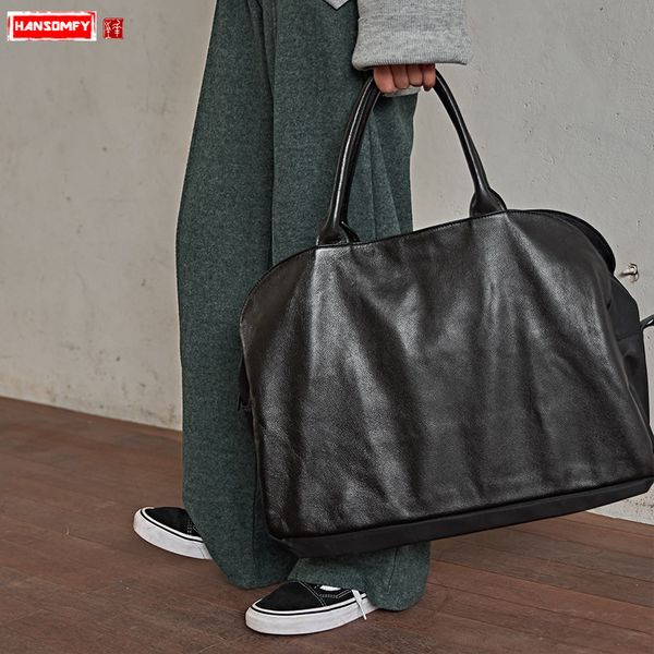 

2020 new leather women bag cowhide large capacity female laphandbags travel bag leather shoulder messenger bags black big