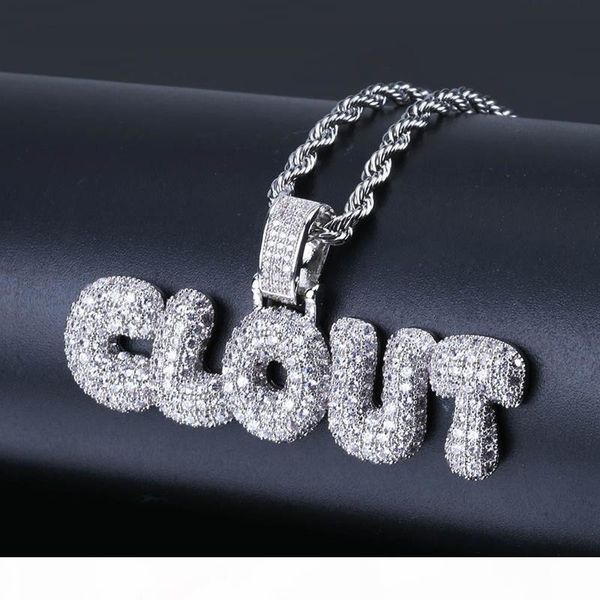 

f пользовательские персонализированных английское название ожерелья золото серебро bubble letters iced out cz алфавит подвесные цепи для жен, Silver