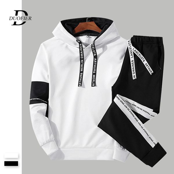 

men casual set hooded solid patchwork 2020 autumn new men's sportswear hoodies+pants 2pcs sets hip hop street loose tracksuits, Gray