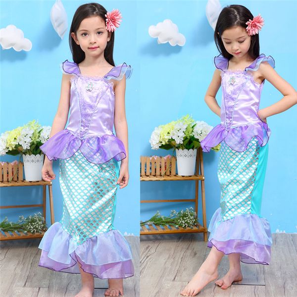 

girls summer dress mermaid christmas princess cosplay costume little mermaid kids clothes fancy children clothing vestidos 2020, Red;yellow