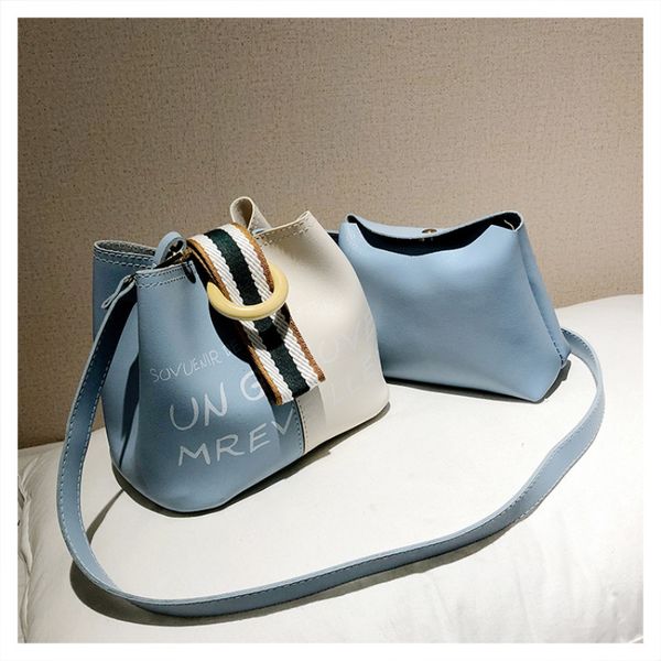 

2 pcs/set 2020 casual bucket bags women shoulder bag letters printing patchwork crossbody bag for women purses and handbags