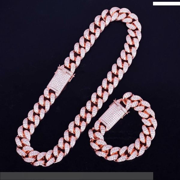 

heavy zirconia cuban chain with bracelet necklace set gold silver 20mm big choker men s hip hop jewelry 16 18
