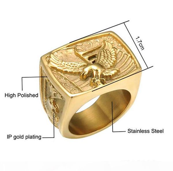 

l mens hip hop 316l stainess steel eagle rings mens ring pop club accessories gold silver jewelry, Golden;silver