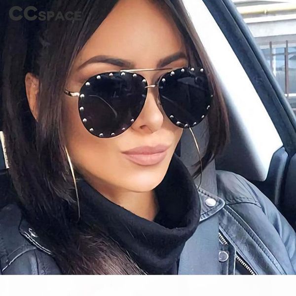 

ladies metal rivet pilot sunglasses women luxury personality glasses designer eyewear shades uv400, White;black