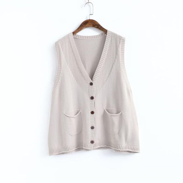 

010731 artistic all-match knitted cardigan women's vest autumn new loose solid color sweater, Black;white