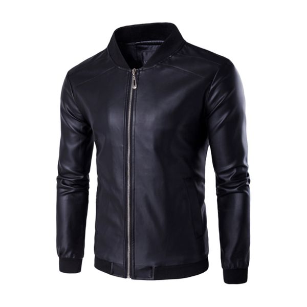 

men's fur & faux fashion japanese short slim stand collar washed motorcycle leather jacket, Black