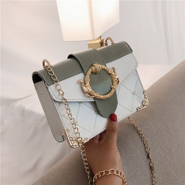 

zzndq female 2019 new korean style shoulder small square all-match monkey lock small square embroidered wire messenger bag fairy contrast c, White